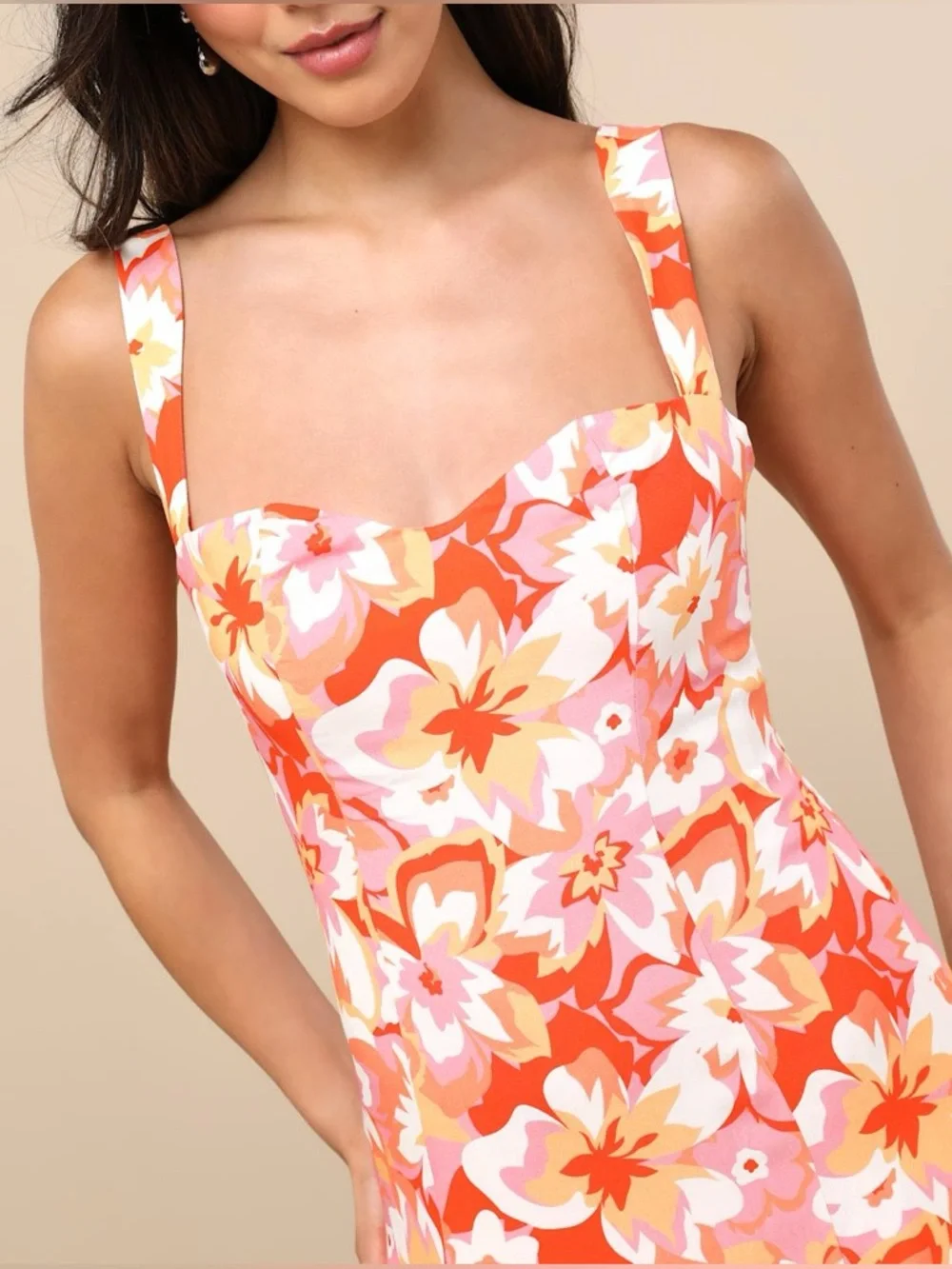 LULU'S Ashlea Orange Floral
Sweetheart Mini Dress - Picture 3 of 6